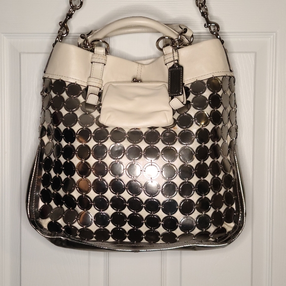 LIMITED EDITION! Coach Bonnie Cashin White & Silver Metallic Medallion Bag 13376 - Picture 9 of 16